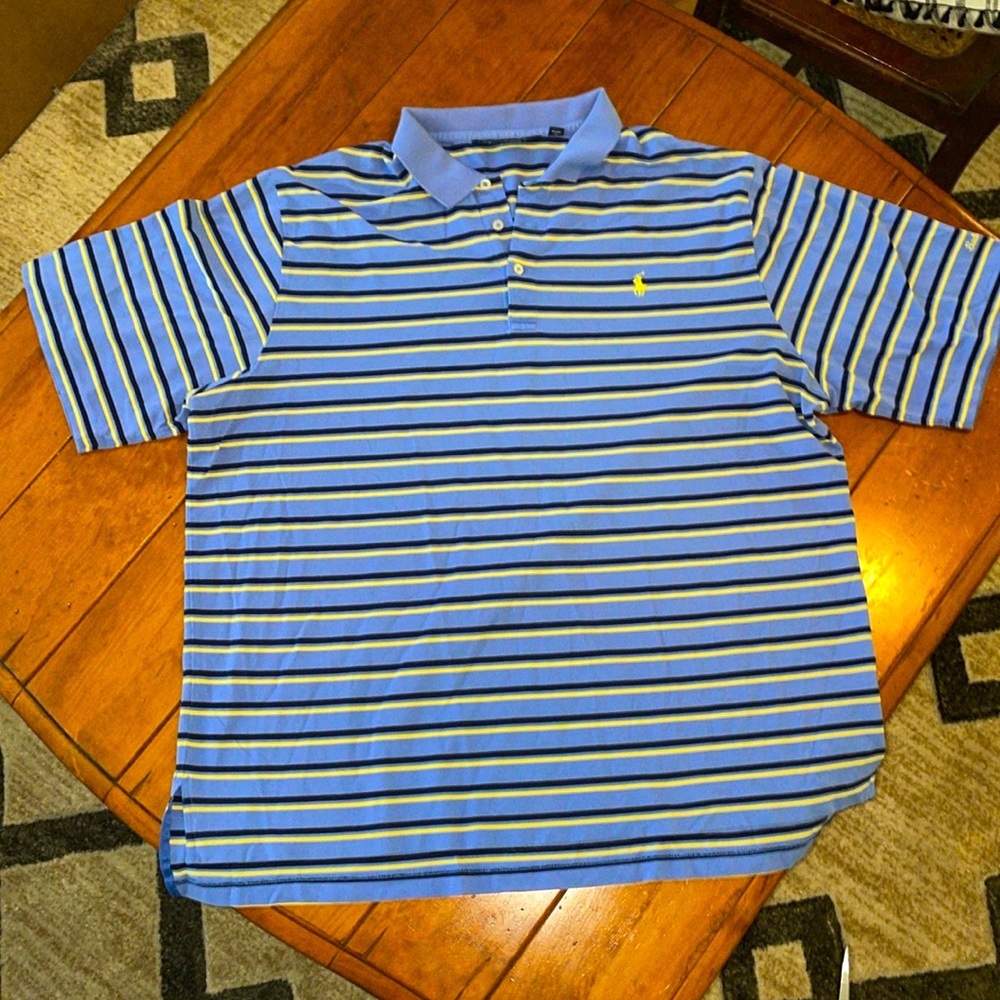 Polo Golf, Ralph Lauren, polo shirt, men’s XXL, blue w/ navy and yellow stripes